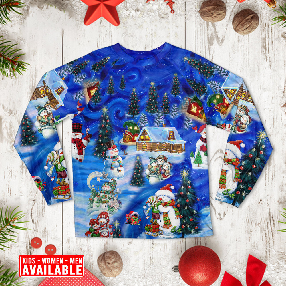 Playful Snowman Friends Christmas Long Sleeve Pajamas Set For Christmas Sleepwear And Family Lounging