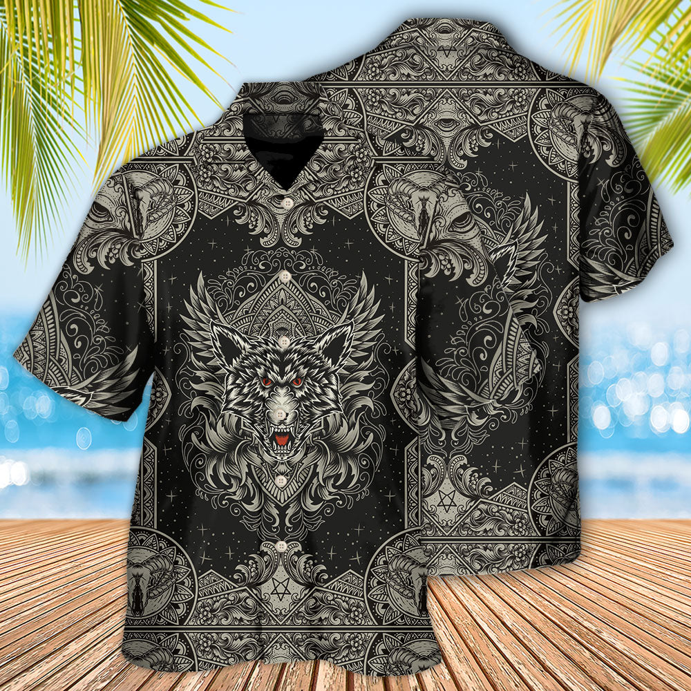 Dark Wolf Line Hawaiian Shirt Artwork View For Weekend Travel And Beach Style
