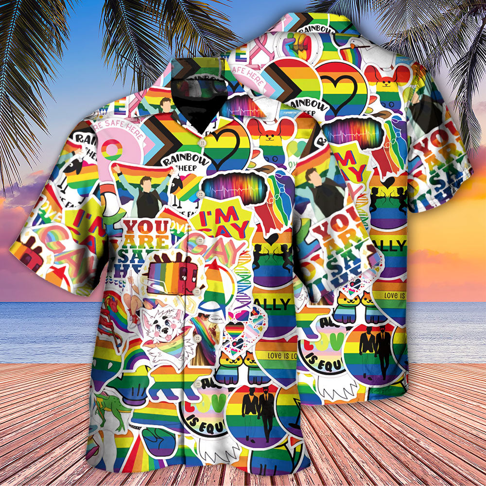 Bold Rainbow Pride Design Hawaiian Shirt All Over Print Detail For Casual Outings