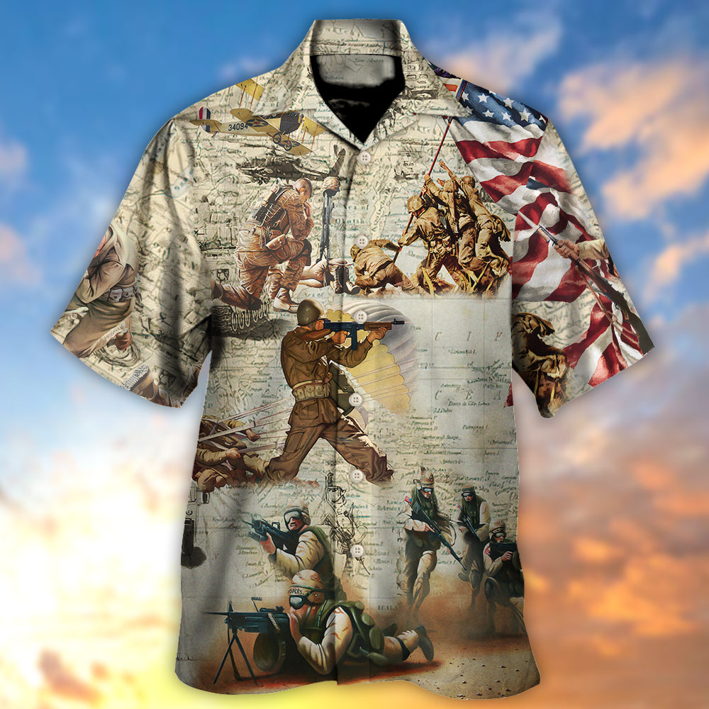 Veteran Creative Pattern Hawaiian Shirt Pattern Detail For Warm Weather Events