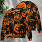 Halloween Black Cat Pumpkin Tropical Sweater For Art Fans Travel Parties And Distinctive Casual Style