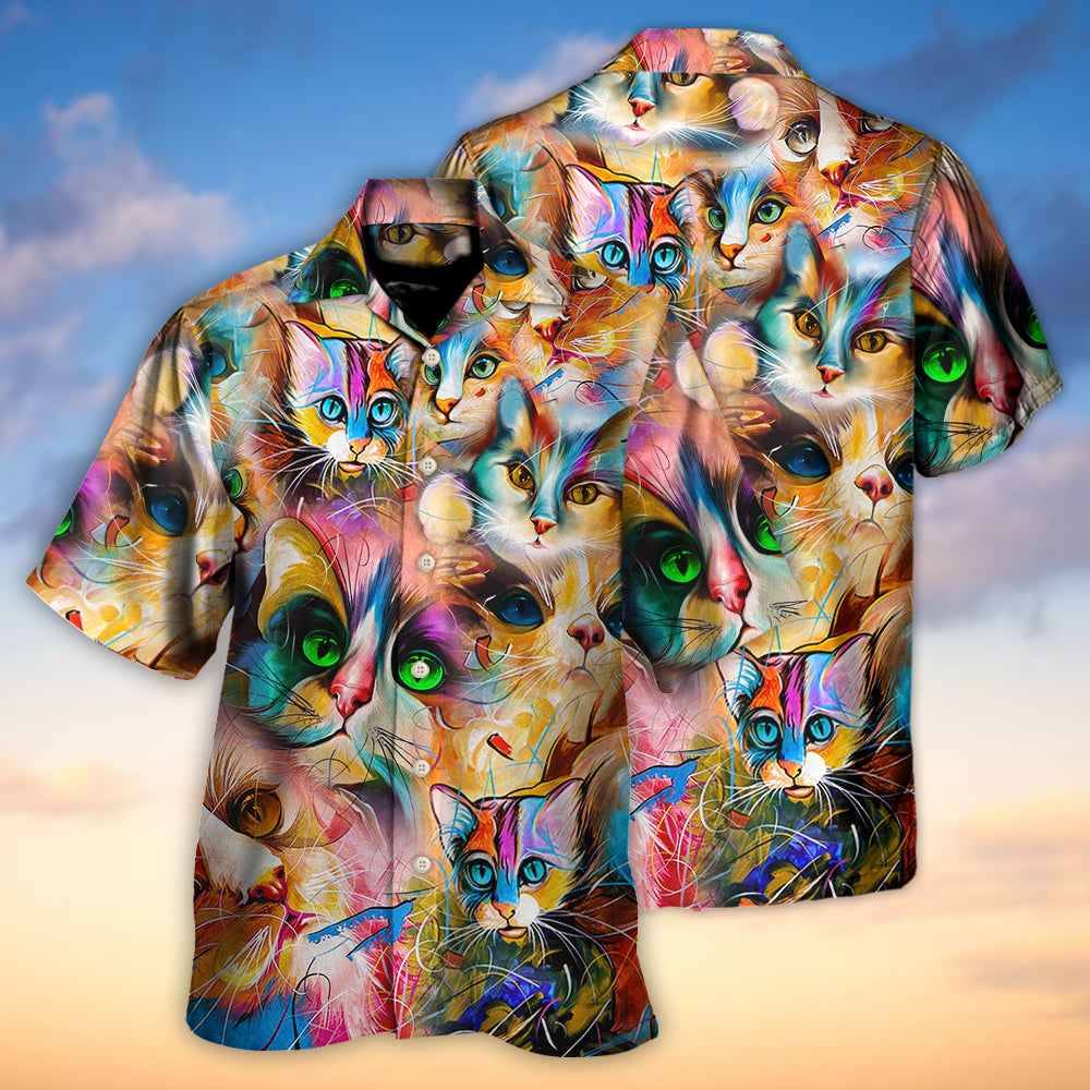 Funny Colorful Cat Mixer Hawaiian Shirt Artwork Detail For Resort Trips And Outdoor Activities