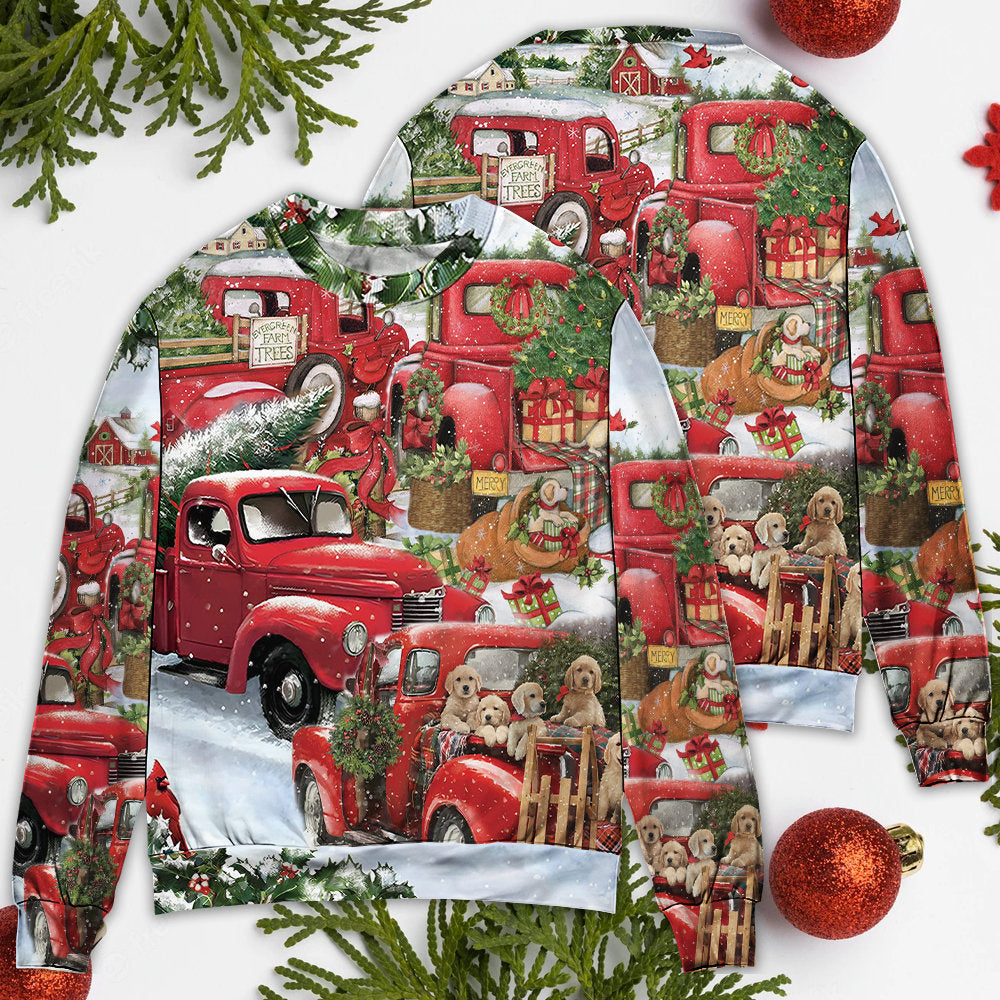 Christmas Red Truck Puppy Xmas Tree Sweater For Family Gatherings Winter Travel And Everyday Seasonal Comfort