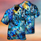 Blue Horse Light Face Hawaiian Shirt Pattern Detail For Vacation Travel And Daily Wear