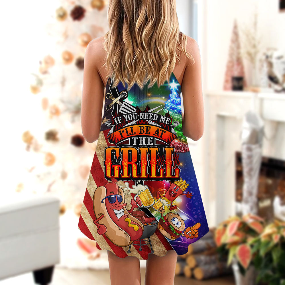 Holiday Grill Fun Christmas Fun V-Neck Sleeveless Cami Dress For Festivals Travel And Relaxed Casual Summer Wear