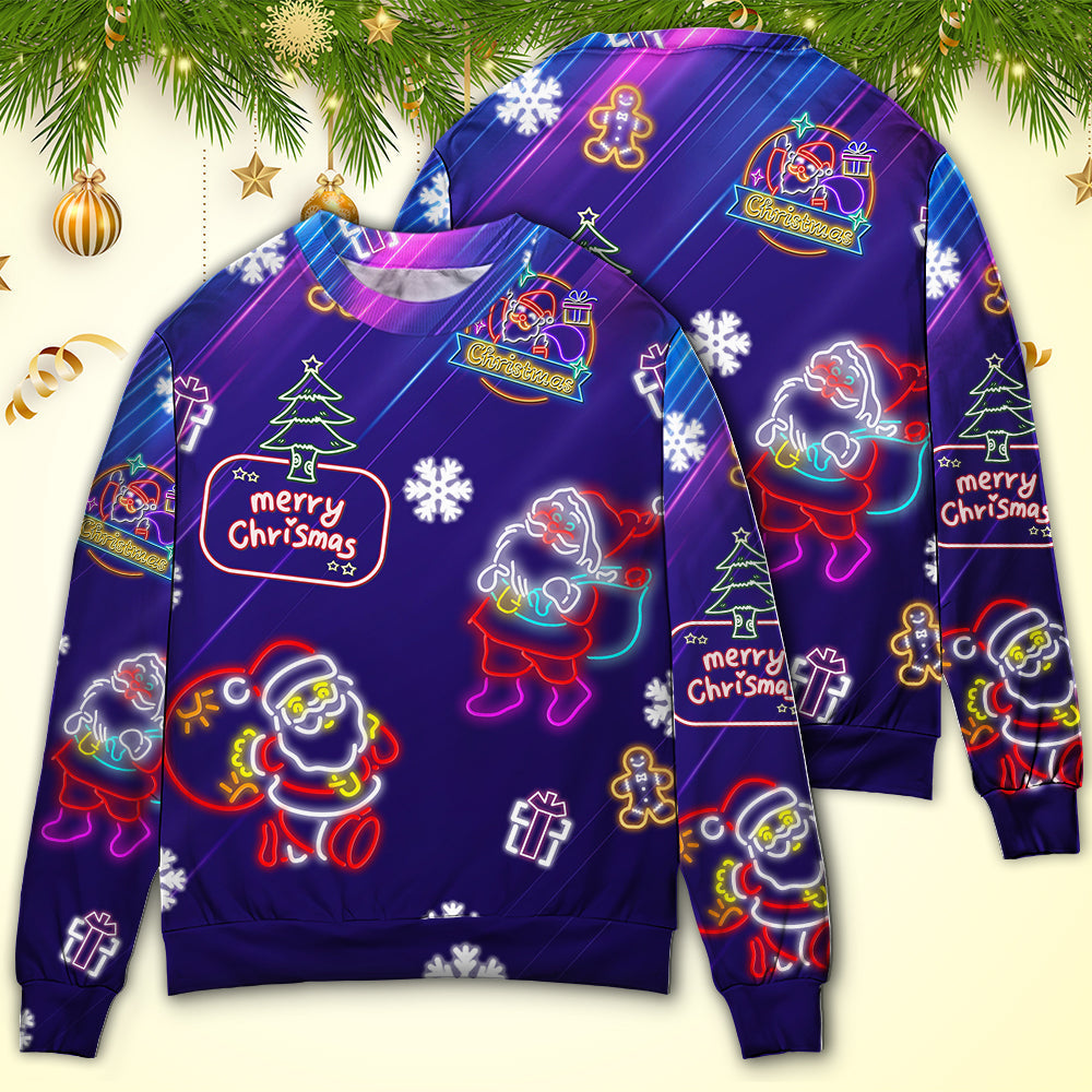 Christmas Santa Neon Light Party Sweater For Holiday Parties Family Gatherings And Seasonal Gift Giving