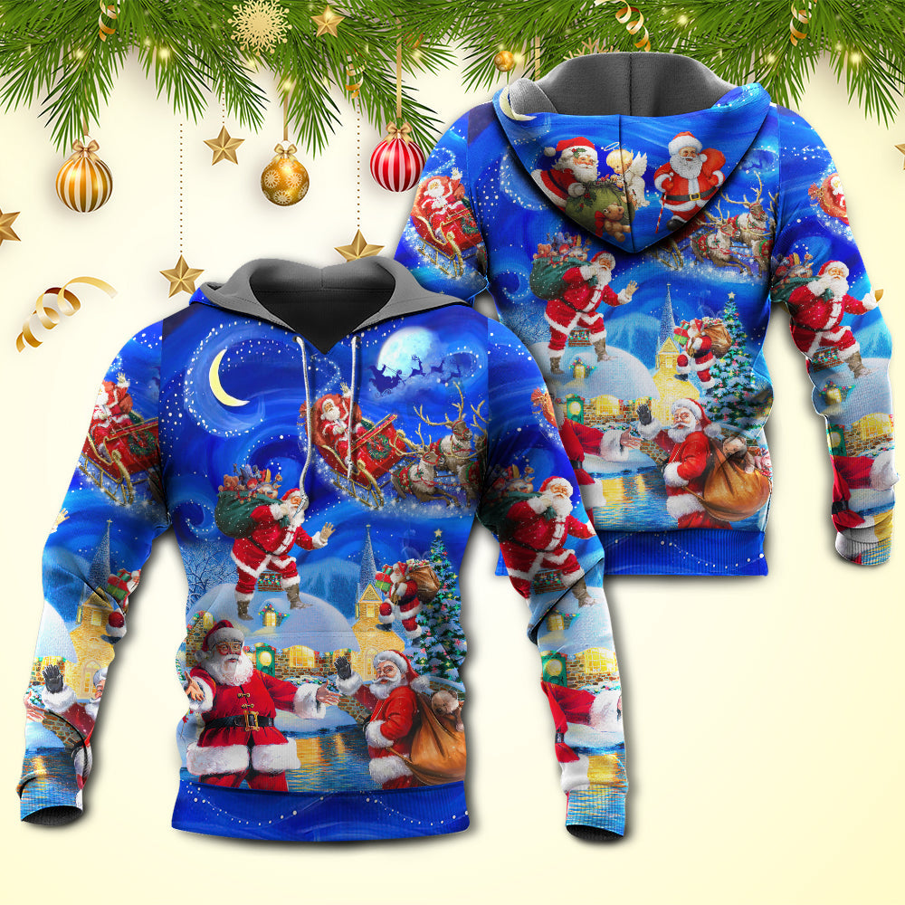 Magic Christmas Santa Town Night Hoodie For Seasonal Parties Casual Wear And Thoughtful Holiday Gifts