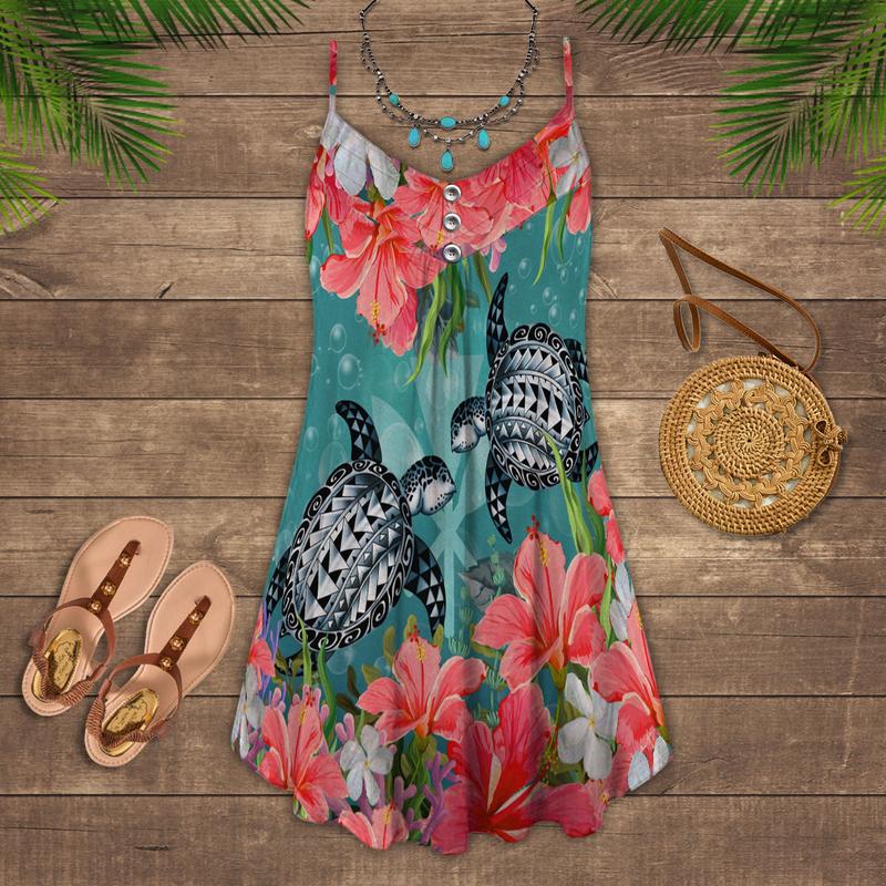 Whimsical Turtle Is Beach Soul V-Neck Sleeveless Cami Dress For Beach Festivals And Comfortable Summer Outfits