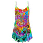 Hippie Octopus Fun Style V-Neck Sleeveless Cami Dress For Festivals Vacations And Relaxed Artistic Styling