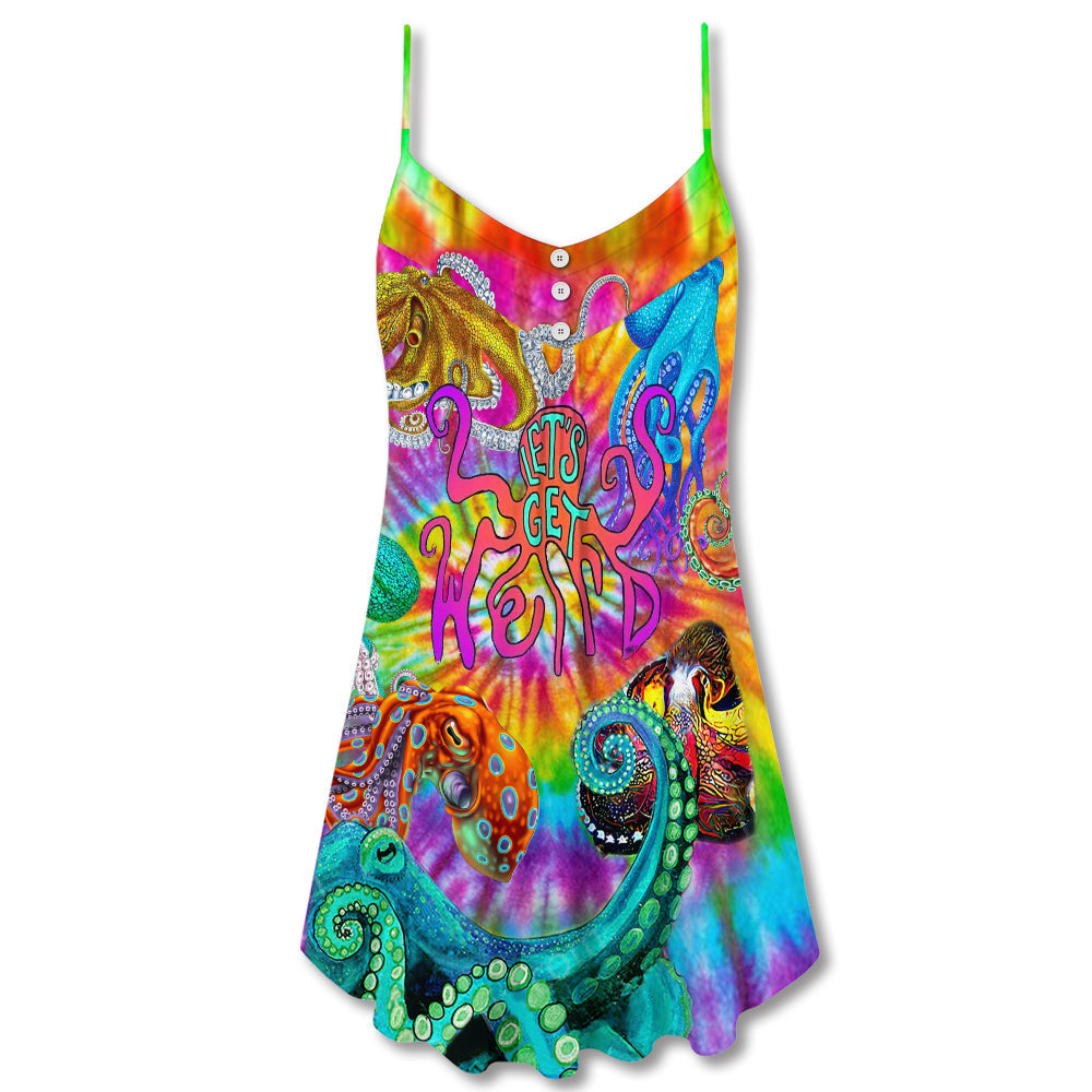 Hippie Octopus Fun Style V-Neck Sleeveless Cami Dress For Festivals Vacations And Relaxed Artistic Styling