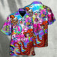 Bohemian Funny Colorful Happy Octopus Tie Dye Hawaiian Shirt Pattern Detail For Vacation Travel And Daily Wear