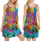 Hippie Playful Octopus V-Neck Sleeveless Cami Dress For Vacations And Artistic Everyday Fashion