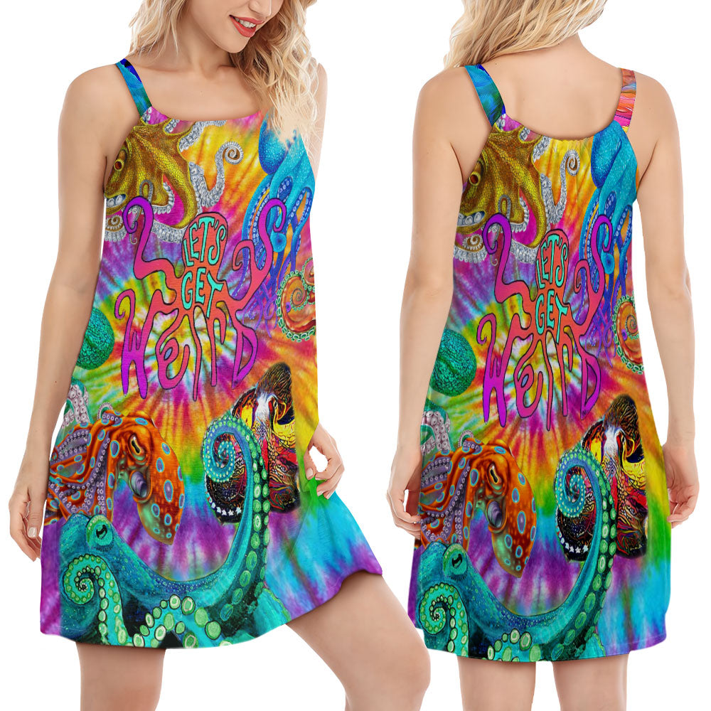 Hippie Playful Octopus V-Neck Sleeveless Cami Dress For Vacations And Artistic Everyday Fashion