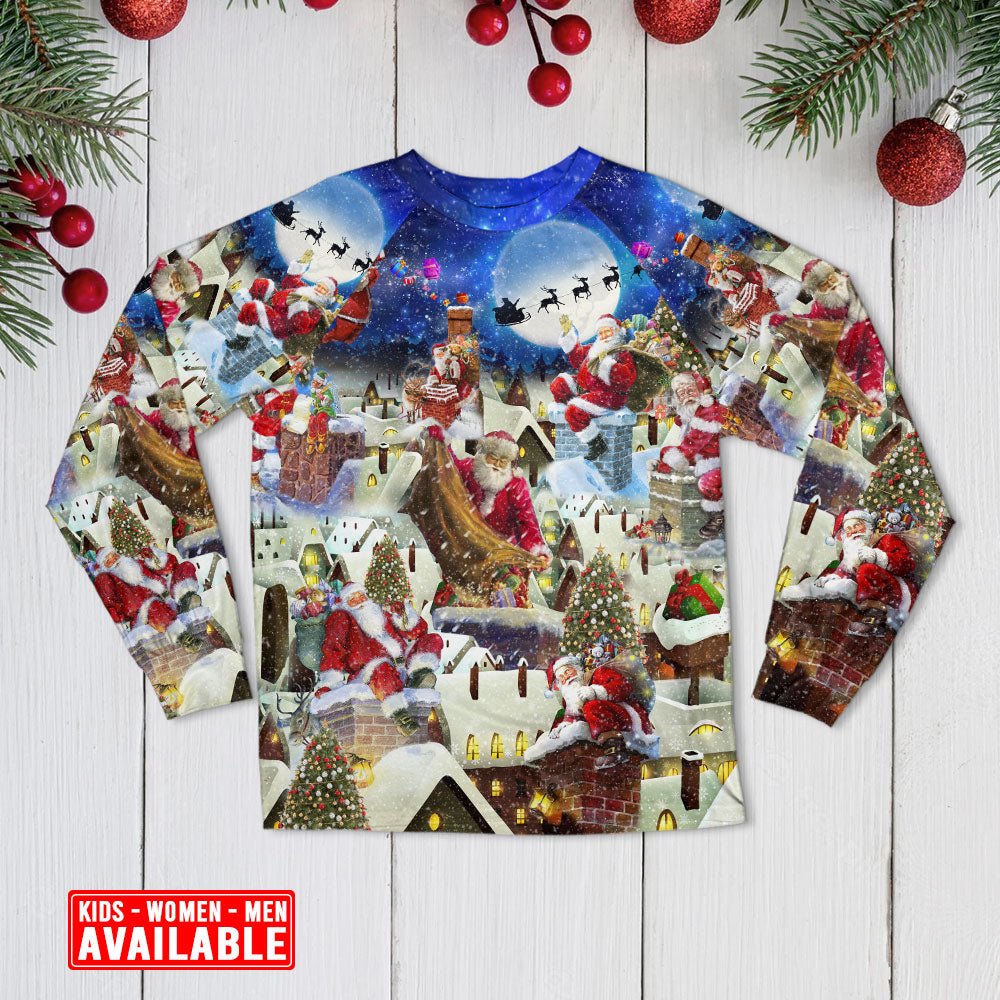 Rooftop Santa Christmas Eve Long Sleeve Pajamas Set For Christmas Sleepwear And Family Lounging