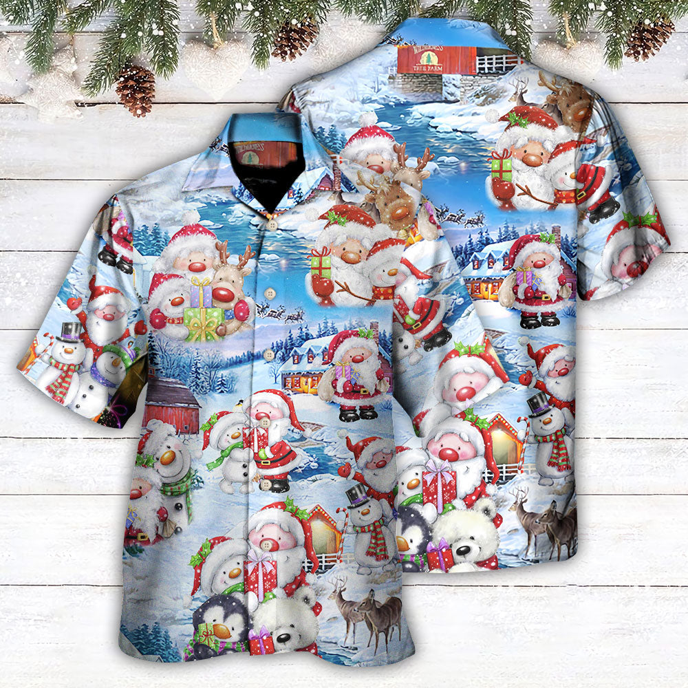 Snowman Christmas Santa Joy Hawaiian Shirt Design Detail For Beach Days And Holiday Travel