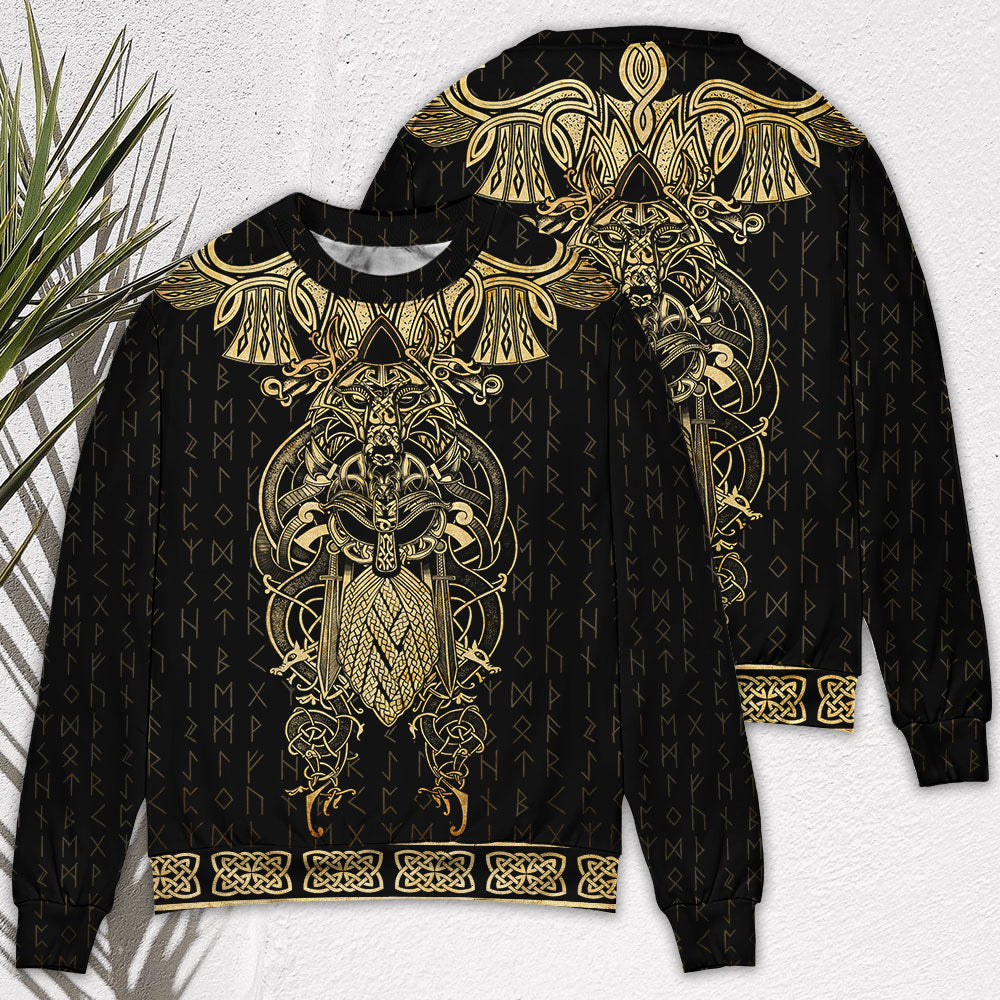 Viking Warrior Golden Raven Sweater For Mythic Art Fans Travel Adventures And Distinctive Gifting