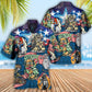 Patriotic Skull Scooter USA Flag Hawaiian Shirt For Vacation Days And Relaxed Coastal Outings