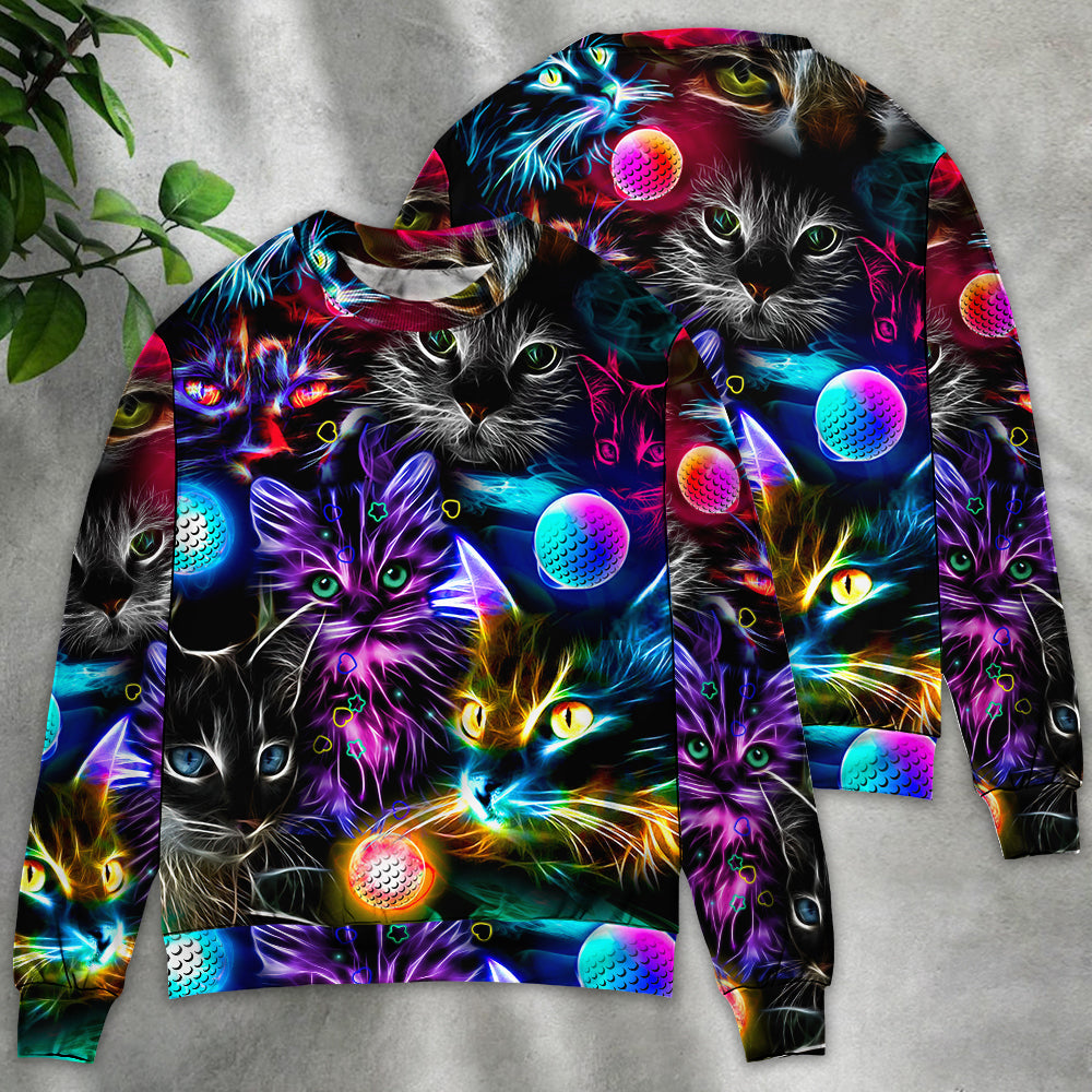 Golf Playing Cat Neon Lightning Sweater For Distinctive Animal Artwork Holidays And Thoughtful Gifts