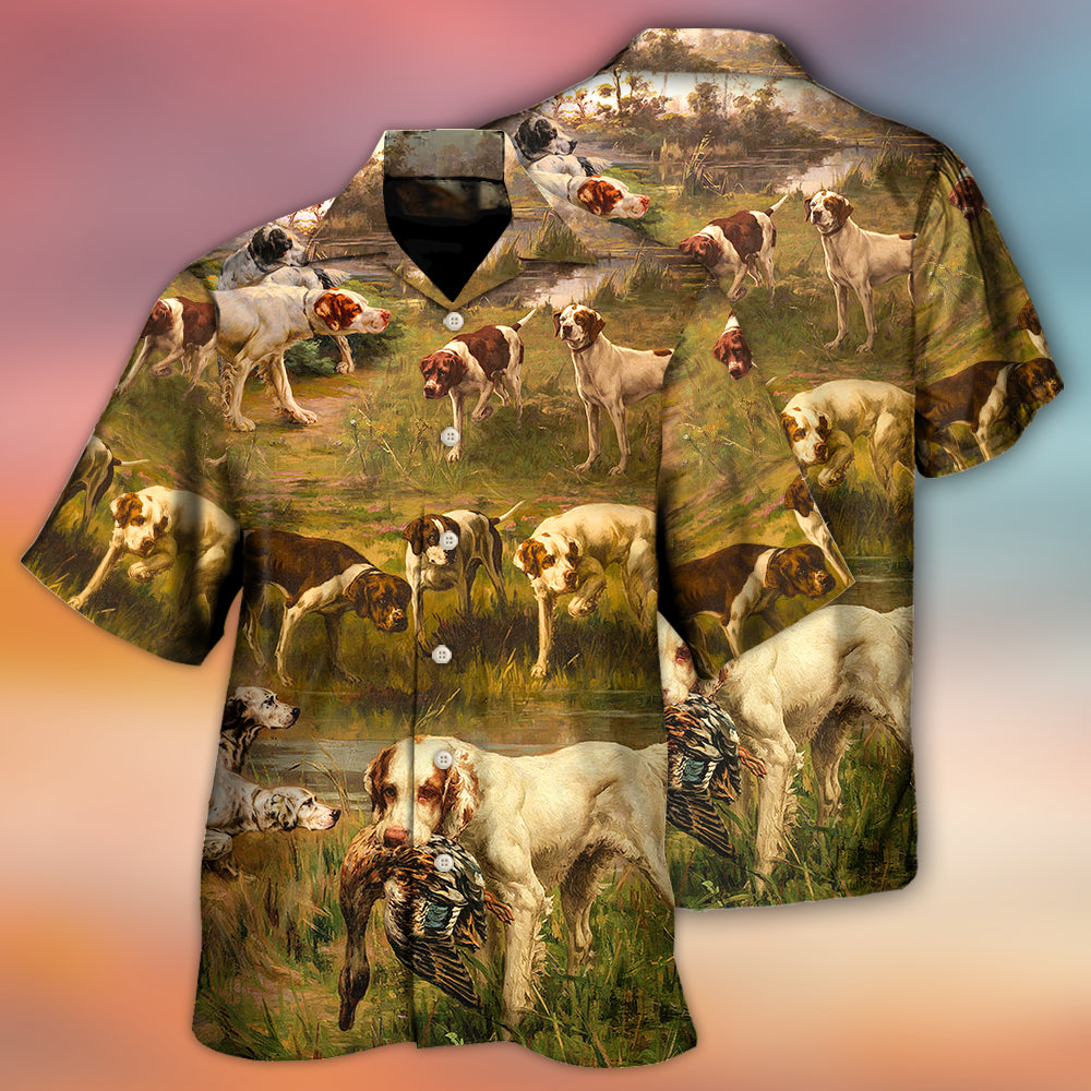 Dog Hunting Duck Outdoor Hawaiian Shirt Pattern Detail For Summer Holidays And Outdoor Fun