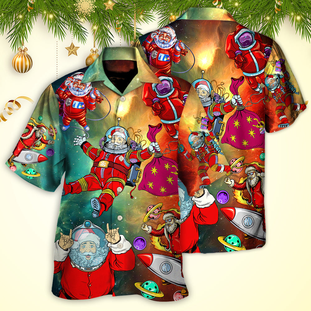 Galaxy Christmas Santa Astronaut Hawaiian Shirt Detailed Pattern View For Outdoor Gatherings
