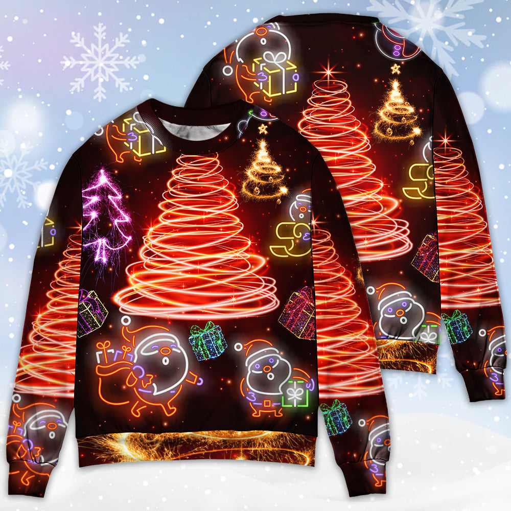 Christmas Funny Santa Red Neon Tree Sweater For Winter Parties Seasonal Adventures And Relaxed Everyday Styling