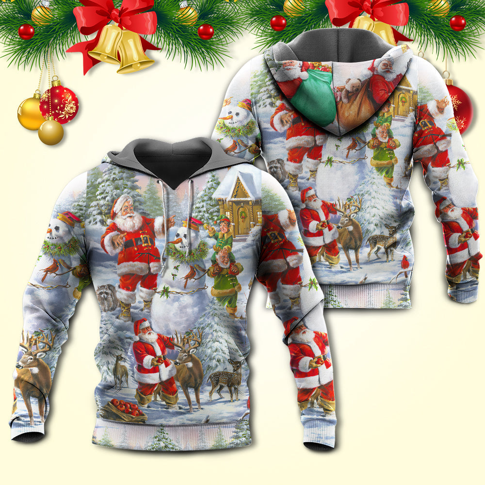 Happy Santa Snowman Elf Hoodie For Holiday Gatherings Winter Travel And Seasonal Gifting