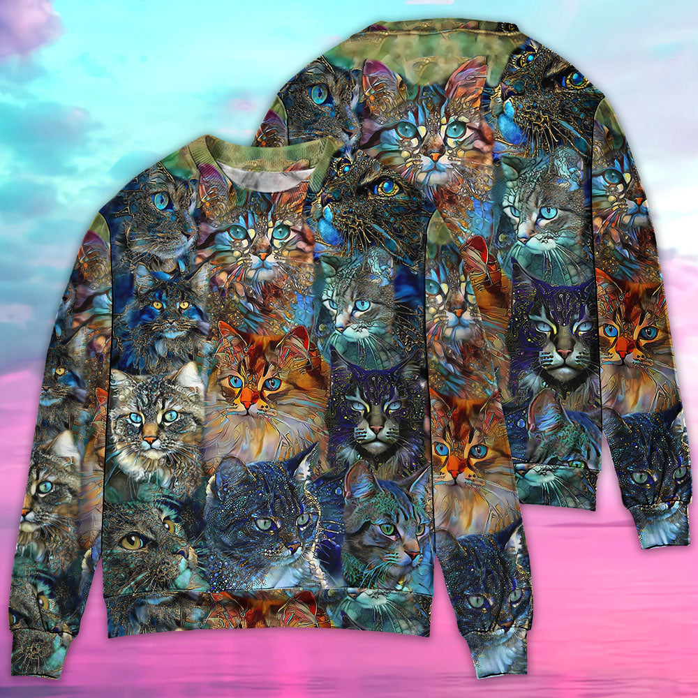 Colorful Cat Glass Sweater For Animal Inspired Style Events And Comfortable Daily Wear