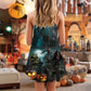 Halloween Ghost Dark Pumpkin Scary V-Neck Sleeveless Cami Dress For Summer Events And Comfortable Everyday Style
