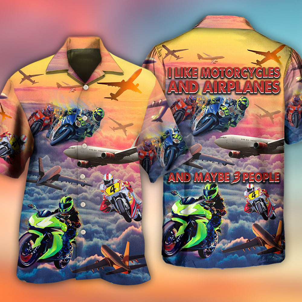 Dreamy Motorcycle Airplane Sky Hawaiian Shirt For Vacation Days And Relaxed Coastal Outings