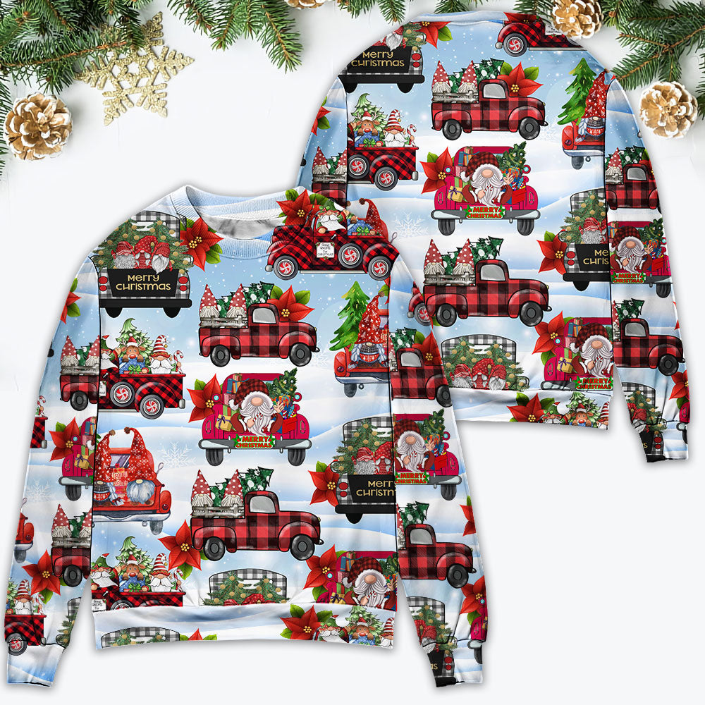 Gnome And Christmas Truck Merry Xmas Sweater For Holiday Parties Family Gatherings And Seasonal Gift Giving