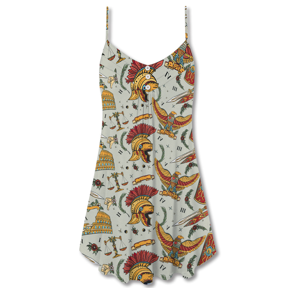 Christmas Ancient Warrior Symbols V-Neck Sleeveless Cami Dress For Holiday Parties And Relaxed Vacation Wear