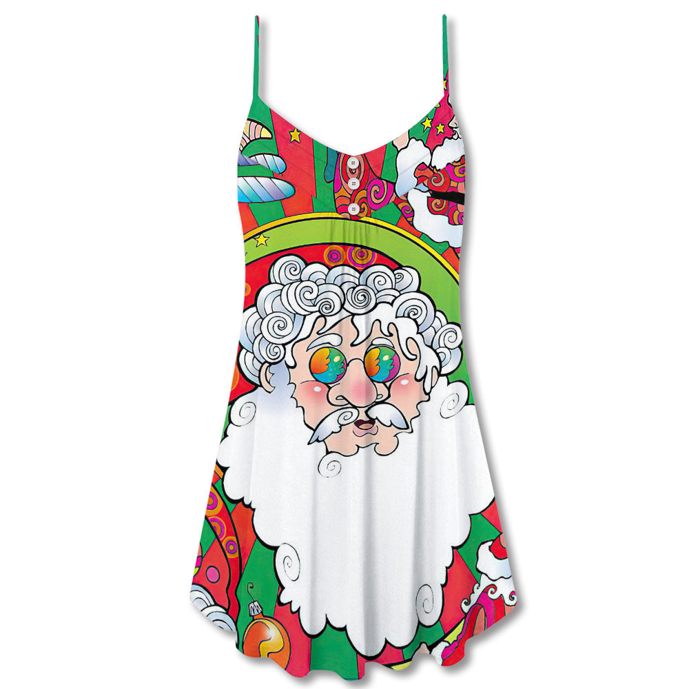 Christmas Hippie Santa Psychedelic – Women's Summer Sleeveless V-Neck Camisole Dress