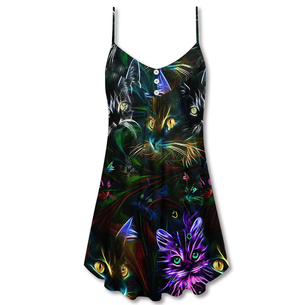 Lovely Cat Don't Care V-Neck Sleeveless Cami Dress For Festivals Parties And Fun Warm Weather Outfits