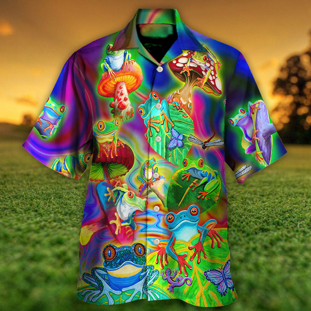 Colorful Tropical Frog Fun Hawaiian Shirt Artwork View For Beach Days