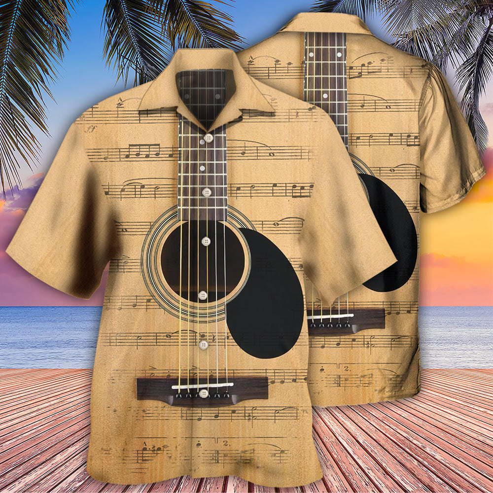 Retro Guitar Music Note Hawaiian Shirt Artwork View For Weekend Travel And Beach Style