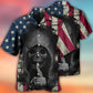 Dark Vintage Skull American Flag Hawaiian Shirt For Summer Vacation And Beach Travel