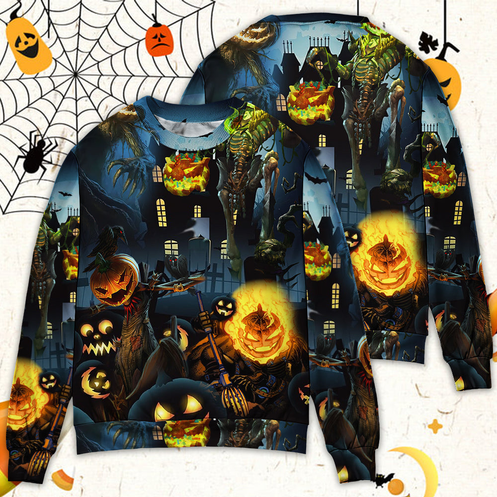 Halloween Pumpkin Night Sky Sweater For Art Fans Travel Parties And Distinctive Casual Style