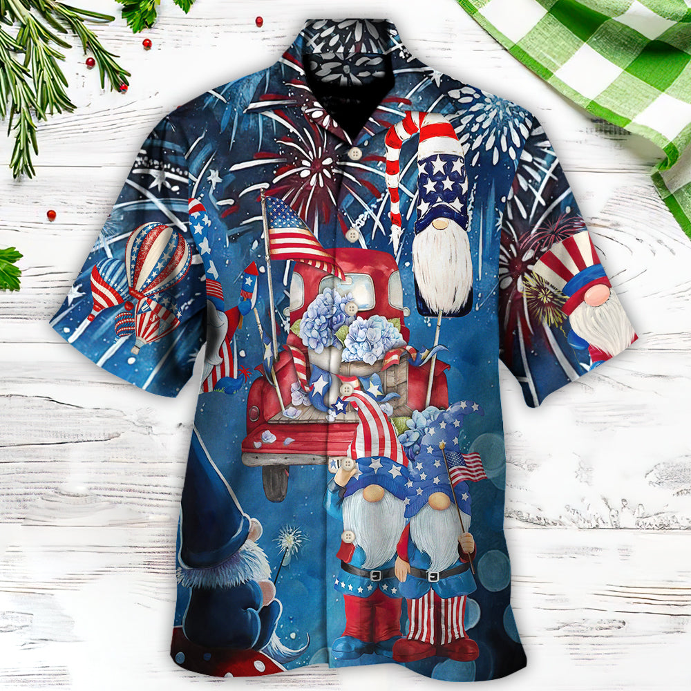 Cute Gnome July Hawaiian Shirt Button Front Artwork For Tropical Vacations