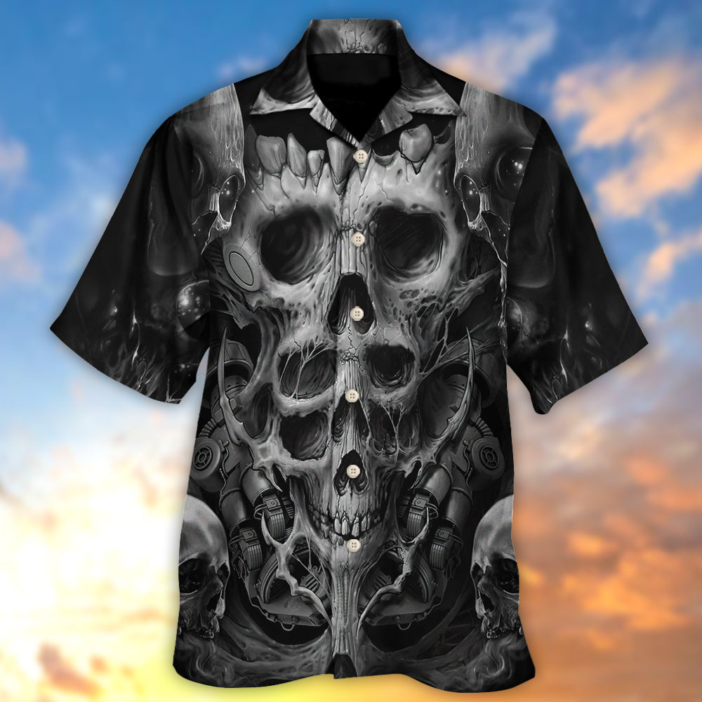 Gothic Dark Skull Hawaiian Shirt Tropical Styling View For Coastal Travel