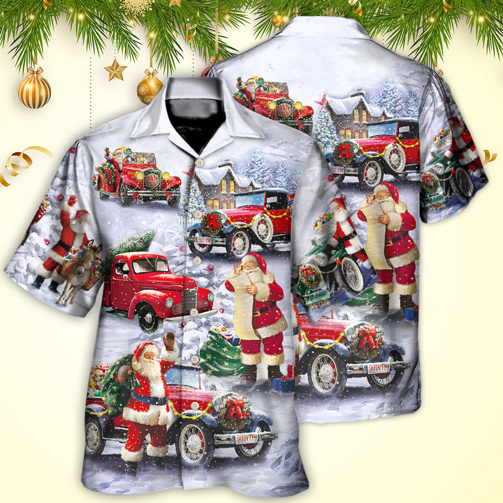 Christmas Santa Truck Hawaiian Shirt Summer Design Detail For Beach Days
