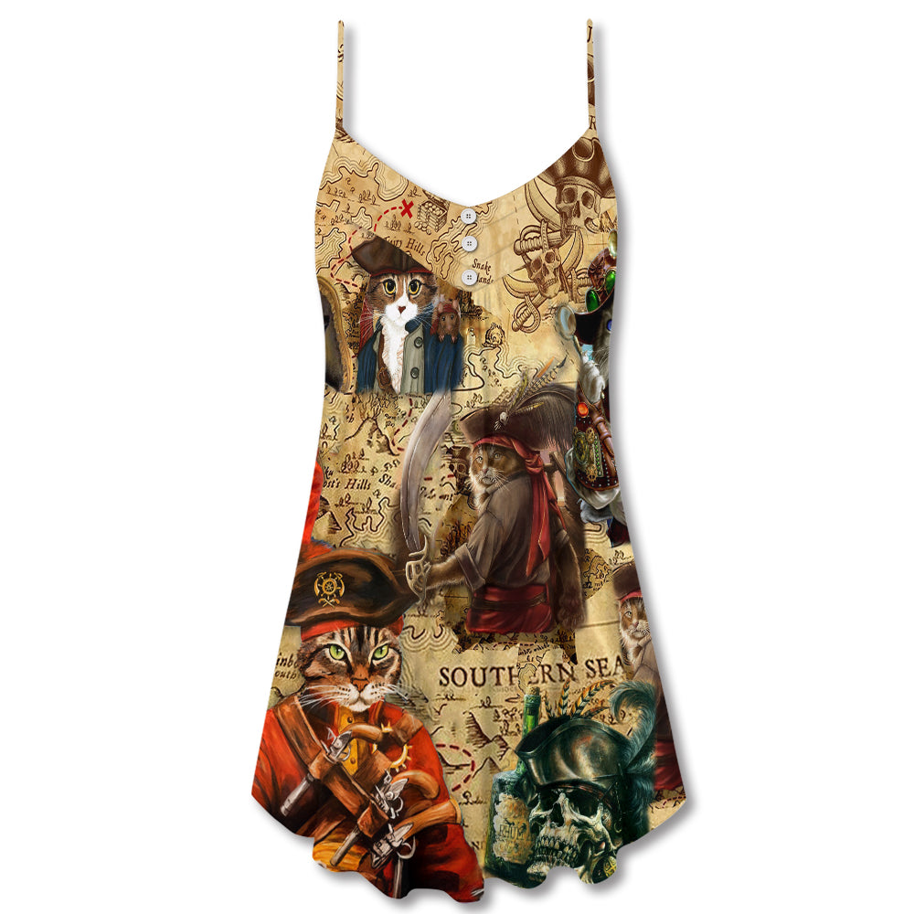 Pirate Cat Cool Style V-Neck Sleeveless Cami Dress For Playful Summer Getaways And Thoughtful Gift Giving