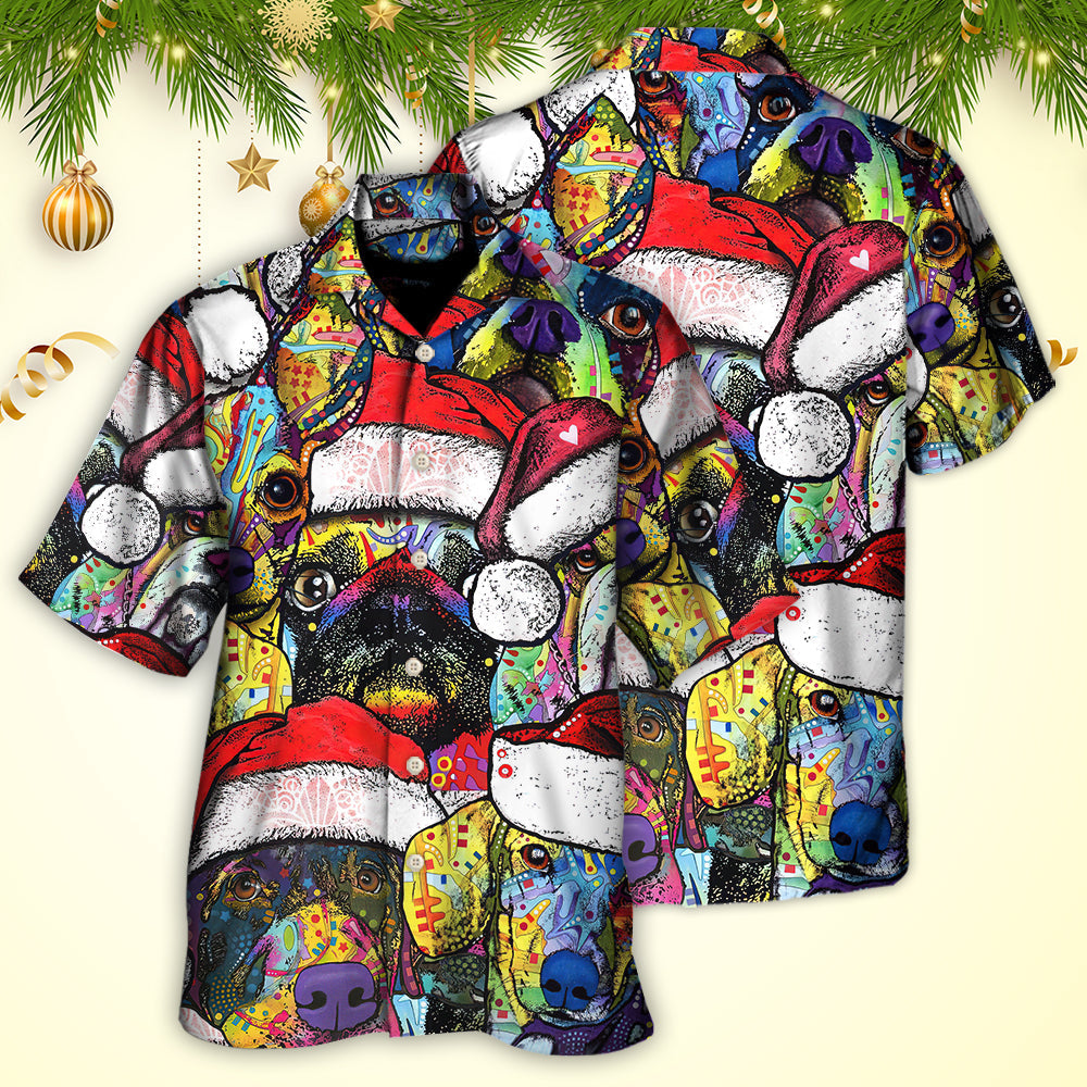 Colorful Christmas Dog Hawaiian Shirt Fabric Pattern Detail For Outdoor Gatherings