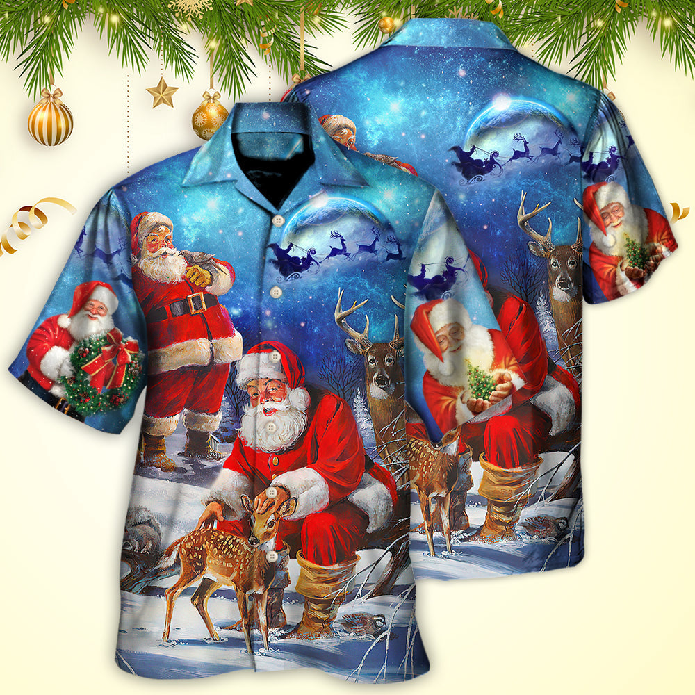 Christmas Santa Night Sky Hawaiian Shirt Design Detail For Sunny Adventures And Casual Wear