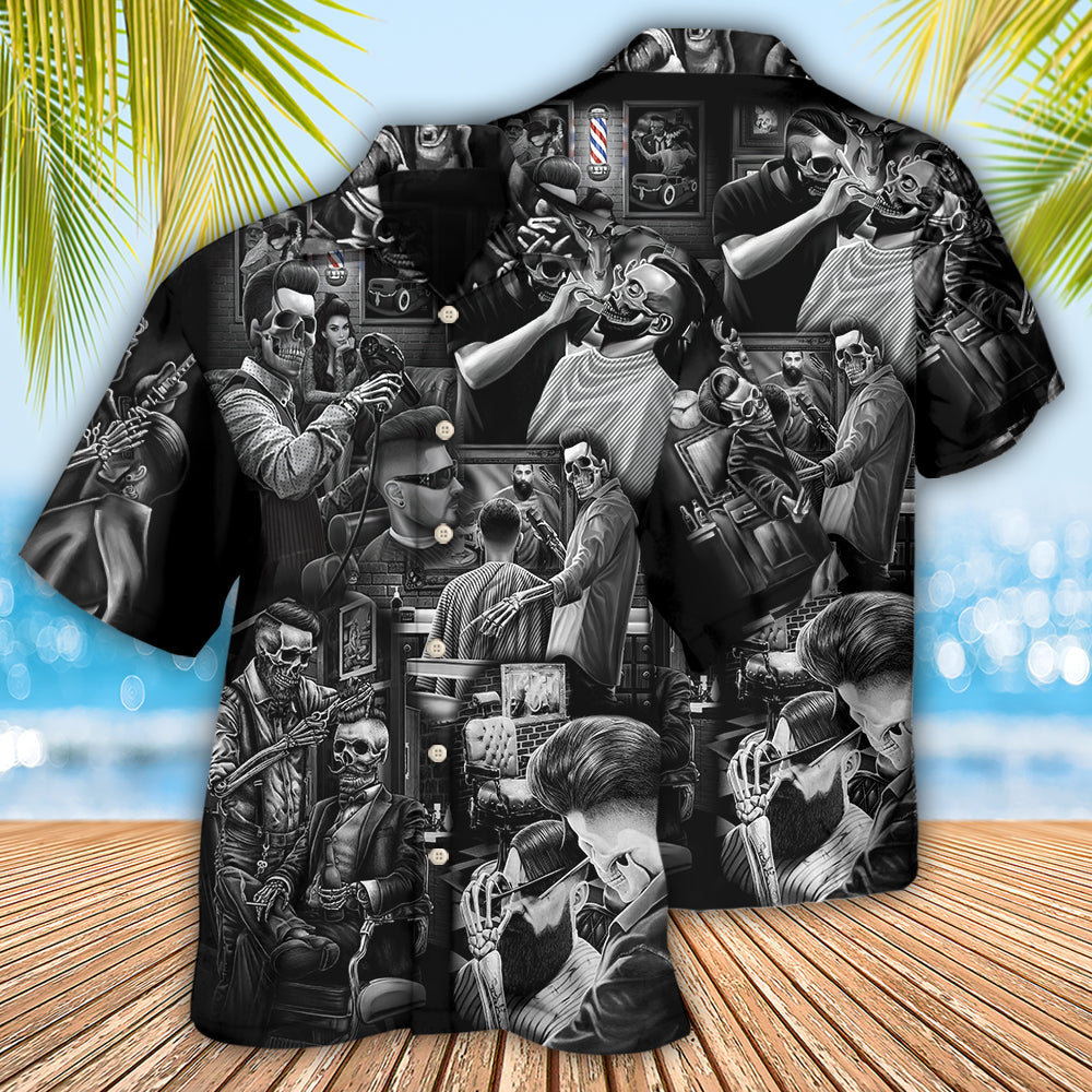 Skull Barber Hairdresser Hawaiian Shirt Resort Outfit View For Outdoor Gatherings