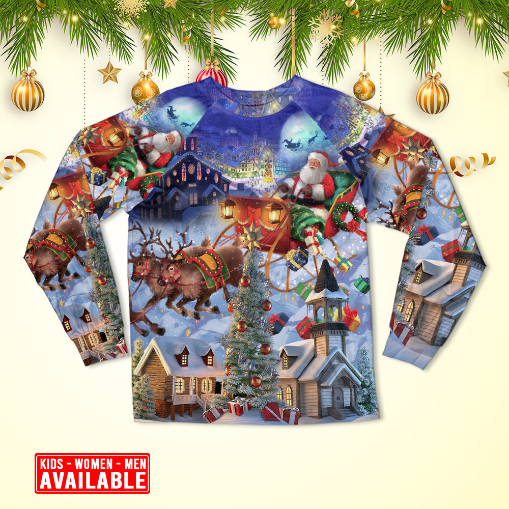 Santa Holiday Reindeer And Gifts Long Sleeve Pajamas Set For Christmas Mornings And Relaxed Lounging