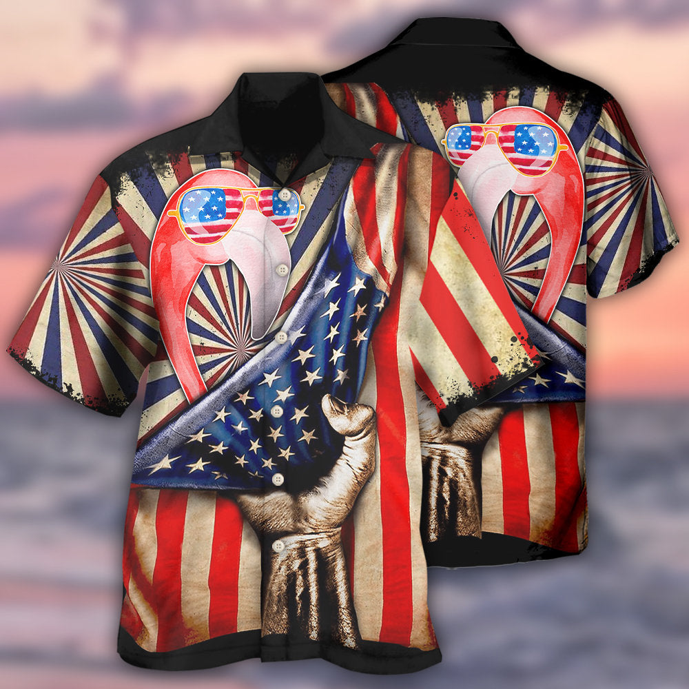 Flamingo Independence Day Hawaiian Shirt Artwork Detail For Resort Trips And Outdoor Activities