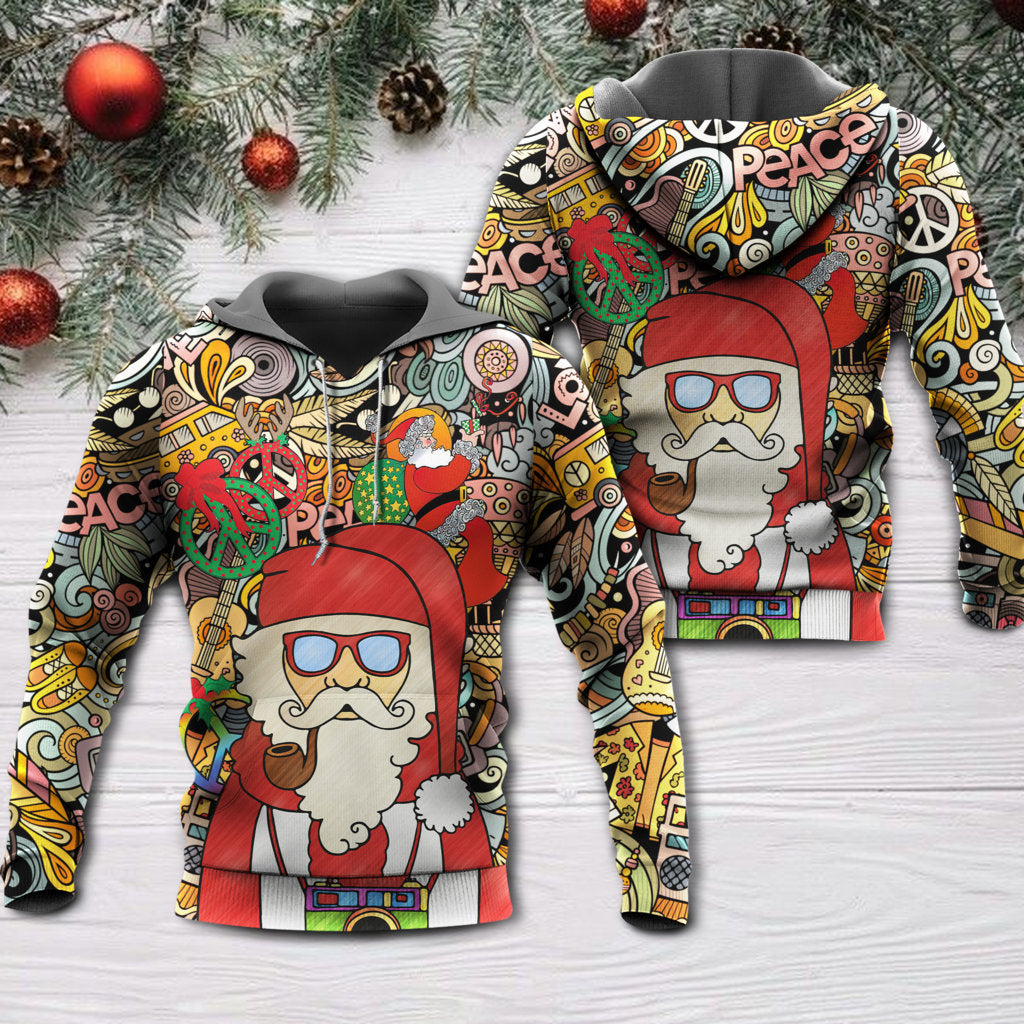 Hippie Christmas Santa Peace Love Hoodie For Seasonal Parties Casual Wear And Thoughtful Holiday Gifts