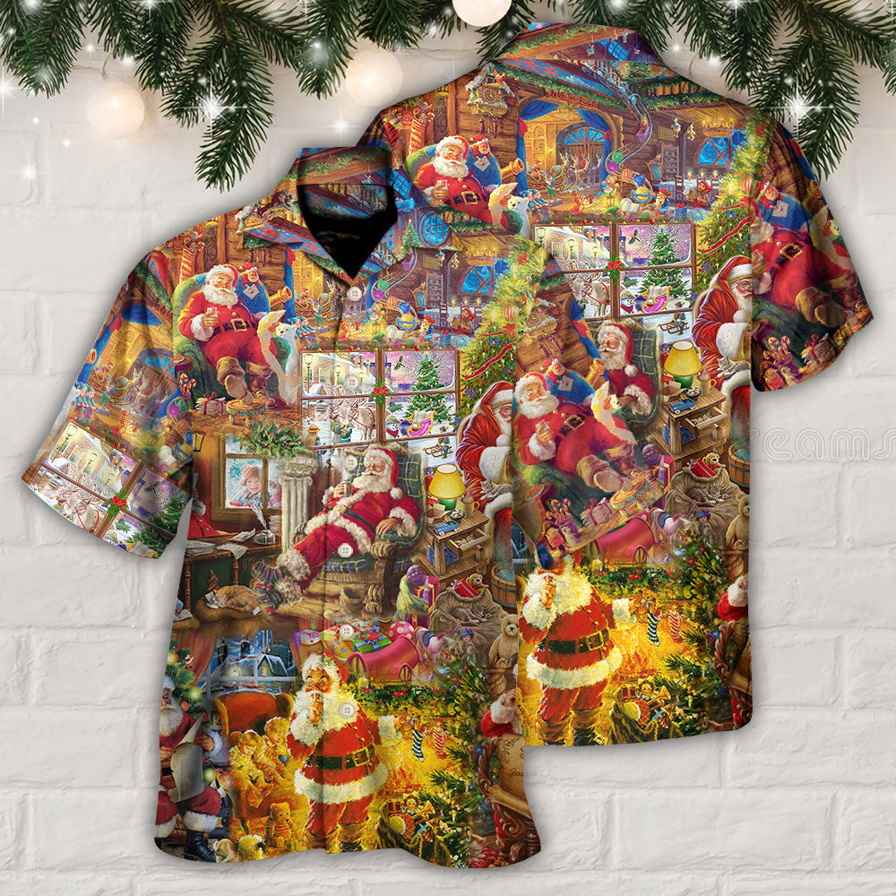 Happy Christmas Santa Season Joy Hawaiian Shirt Design Detail For Beach Days And Holiday Travel