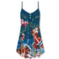 Christmas Bear Santa Happy Mood V-Neck Sleeveless Cami Dress For Holiday Parties And Relaxed Vacation Wear