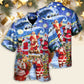 Festive Christmas Santa Snow Hawaiian Shirt Fabric Pattern Detail For Outdoor Gatherings